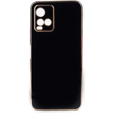 Teknomoda Vivo Y21S Kılıf Kenarları Gold Kamera Korumalı Renkli Pastel Silikon Siyah Bark