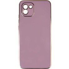 Teknomoda Samsung Galaxy A03 Kılıf Kenarları Gold Kamera Korumalı Renkli Pastel Silikon Mor Bark