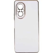 Teknomoda Huawei Nova 9 Se Kılıf Kenarları Gold Kamera Korumalı Renkli Pastel Silikon Beyaz Bark