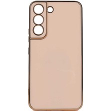 Teknomoda Samsung Galaxy S22 Kılıf Kenarları Gold Kamera Korumalı Renkli Pastel Silikon Rose Gold Bark