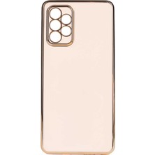 Teknomoda Samsung Galaxy A72 Kılıf Kenarları Gold Kamera Korumalı Renkli Pastel Silikon Rose Gold Bark