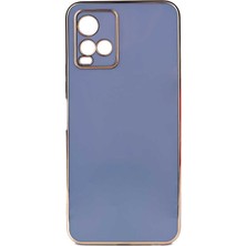 Teknomoda Vivo Y21S Kılıf Kenarları Gold Kamera Korumalı Renkli Pastel Silikon Mavi Açık Bark