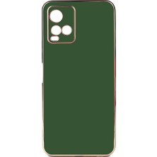 Teknomoda Vivo Y21S Kılıf Kenarları Gold Kamera Korumalı Renkli Pastel Silikon Koyu Yeşil Bark