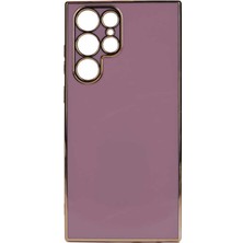 Teknomoda Samsung Galaxy S22 Ultra Kılıf Kenarları Gold Kamera Korumalı Renkli Pastel Silikon Mor Bark