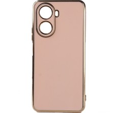 Teknomoda Huawei Nova 10 Se Kılıf Kenarları Gold Kamera Korumalı Renkli Pastel Silikon Rose Gold Bark