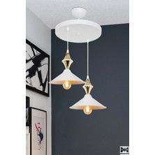 Tekno Trust 2 Maya Karo Beyaz/gold Ikili Yemek Odası Oturma Odası Salon Mutfak Avize Beyaz 30 x 45 Şapkalı Antr