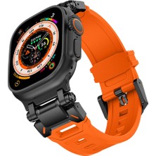 MobaxAksesuar Apple Watch 44/45/46/49mm Titanyum Metal Bağlantı Kitli Silikon Kordon 101 2/3/4/5/6/se/7/8/9/10/11/ultra