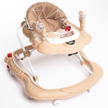 Bej Elnino Kids Oyuncaklı Müzikli 3 Kademeli Örümcek Bebek Yürüteci Koltuklu