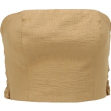 Fabrika Kalp Yaka Düz Deve Tüyü Kadın Bluz F4SL-BLZ0849