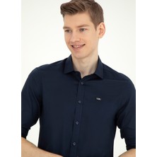 U.S. Polo Assn. Slim Fit Düğmeli Yaka Lacivert Erkek Cedro GömlekP024Y