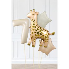 Pekshop Büyük Zürafa Balon Retro Krem Karamel Doğum Günü Yaş Balon Seti Retro Konsept