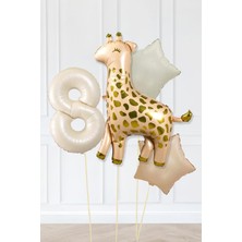 Pekshop Büyük Zürafa Balon Retro Krem Karamel Doğum Günü Yaş Balon Seti Retro Konsept
