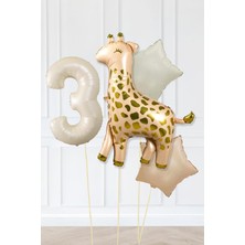 Pekshop Büyük Zürafa Balon Retro Krem Karamel Doğum Günü Yaş Balon Seti Retro Konsept