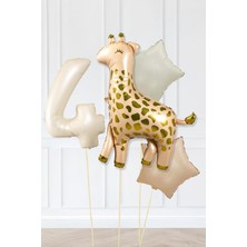 Pekshop Büyük Zürafa Balon Retro Krem Karamel Doğum Günü Yaş Balon Seti Retro Konsept