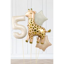 Pekshop Büyük Zürafa Balon Retro Krem Karamel Doğum Günü Yaş Balon Seti Retro Konsept