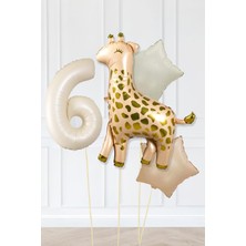 Pekshop Büyük Zürafa Balon Retro Krem Karamel Doğum Günü Yaş Balon Seti Retro Konsept