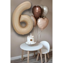 Pekshop Retro Krem Karamel Kahve Kalpli Yaş Rakam Balon Seti Retro Doğum Günü Yaş Balon Seti