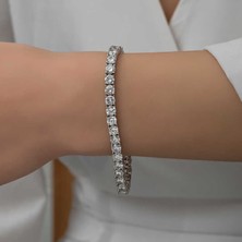 Stil Love Gümüş 2.5 mm Beyaz Taşlı Su Yolu Kadın Bileklik
