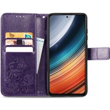 Bdt Boutique Xiaomi Redmi K40S Için Kısa Kayış Dört Yapraklı Yonca Deri Flip Telefon Kılıfı (Yurt Dışından)