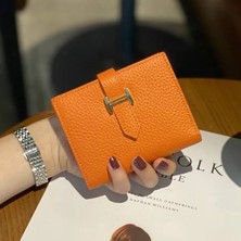 Qiuming Shop Turuncu Kısa Stil Bayan Cüzdan ve Çantalar Hakiki Deri Moda Kısa Para Çantası Lüks Telefon Cüzdanı Lüks Tasarım Çile Çanta Küçük Cüzdan (Yurt Dışından)