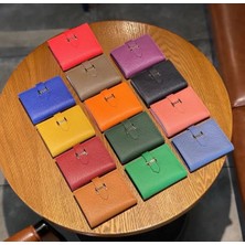 Qiuming Shop Turuncu Kısa Stil Bayan Cüzdan ve Çantalar Hakiki Deri Moda Kısa Para Çantası Lüks Telefon Cüzdanı Lüks Tasarım Çile Çanta Küçük Cüzdan (Yurt Dışından)
