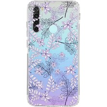 PrintiFy Xiaomi Redmi Note 8 Kamera Korumalı Kapak Floral Lila Tasarımlı Şeffaf Kılıf