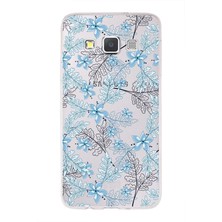 Printify Samsung Galaxy A3 (2015) Uyumlu Kapak Floral Mavi Tasarımlı Şeffaf Süper Silikon Kılıf