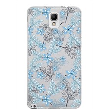 Printify Samsung Galaxy Note 3 Kapak Floral Mavi Tasarımlı Şeffaf Süper Silikon Kılıf