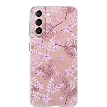 Printify Samsung Galaxy S21 Kapak Floral Pudra Tasarımlı Şeffaf Süper Silikon Kılıf