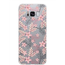 Printify Samsung Galaxy S8 Kapak Floral Kırmızı Tasarımlı Şeffaf Süper Silikon Kılıf