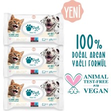 Pet Love Evcil Hayvan Temizleme Mendili   Doğal Argan Yağlı 3 x 60 Adet