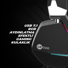 Lecoo HT402 USB Kablolu Surround 7.1 RGB LED Aydınlatmalı Çıkartılabilir Mikrofonlu Kulak Üstü Gaming Kulaklık Siyah