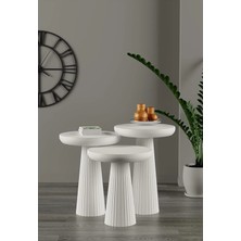 Simillo Home & Living Üçlü Beyaz Konik Yan Sehpa