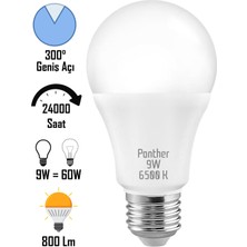 Telvesse 9W Beyaz LED E27 Ampul Tasarruflu Lamba 6500 K Beyaz Işık 800 Lümen 9W=60W