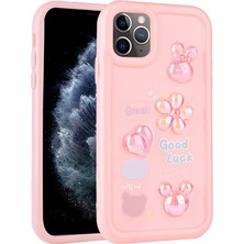 Karagöz Technology iPhone 11 Pro Max - Uyumlu Kabartma Figürlü Parlak Karagöz Technology Toys Silikon Kapak-Pembe