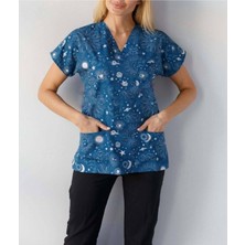 Myscrubs Gece Desenli Doktor Hemşire Forma Üst