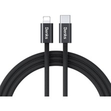 Type-C To Lightning iPhone Kablo Benks D46 Örgülü Şarj ve Data Kablosu 60W 1 Metre 3.0 Siyah