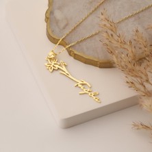 Nox Jewelry 14 Ayar Altın Mikron KaplamaTemmuz Ayı Doğum Çiçeği Hezaren (Larkspur) İsimli Gümüş Kolye
