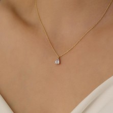 Nox Jewelry 14 Ayar Mikron Altın Kaplama Damla Kesim Taşlı Kolye – Minimal Zarif Kadın Kolye - CNS00121