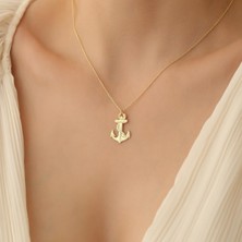 Nox Jewelry 14 Ayar Mikron Altın Kaplama Çapa Figürlü Gümüş Kolye - CN00232