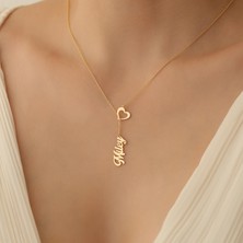 Nox Jewelry 14 Ayar Mikron Kaplama İsim Sallantılı Kalpli Y Gümüş Kolye - CN00237