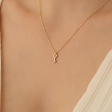 Nox Jewelry 925 Ayar Gümüş Kalp Detay Taşlı Minimal Anahtar Kolye