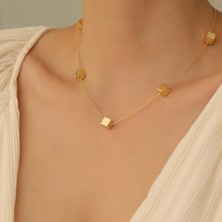 Nox Jewelry 14 Ayar Altın Mikron Kaplama Modern Küp Detaylı Zincir Gümüş Kolye - CN00245