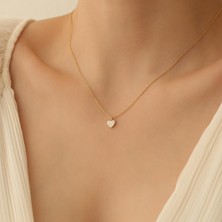 Nox Jewelry 14 Ayar Mikron Kaplama Taşlı Minimal Kalp Kolye - CNS00145