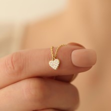 Nox Jewelry 14 Ayar Mikron Kaplama Taşlı Minimal Kalp Kolye - CNS00145