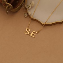 Nox Jewelry 14 Ayar Mikron Kaplama Kalp Detaylı Çift Harfli Gümüş Kolye - CN00248