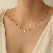 Nox Jewelry 14 Ayar Mikron Altın Kaplama Halka Detaylı Taşlı Zincir Gümüş Kolye – Minimal Modern Kadın Kolye- CNS00149
