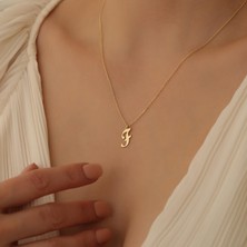 Nox Jewelry 14 Ayar Mikron Kaplama El Yazısı Fontlu Harf Gümüş Kolye - CN00249