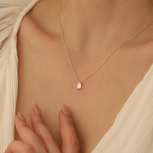 Nox Jewelry 925 Ayar Gümüş Kristal Taşlı Baget Kolye - 7mm