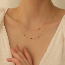 Nox Jewelry 14 Ayar Altın Kaplama Renkli Taşlı Minimal Zincir Gümüş Kolye – Çoklu Taş Detaylı Zarif Model - CNS00156